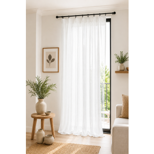 Rideau Ajustable Double Gaze de Coton 140 x 300 cm avec 8 Anneaux Pince GAÏA Blanc – Hauteur Modulable