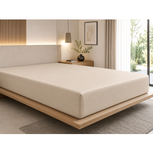 Drap-Housse 180 x 200 cm Prestige Sable – Satin de Coton Peigné 120 fils/cm² – Bonnet 30 cm