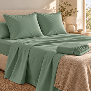 Ensemble literie 4 pièces – Drap plat 240 x 300 cm + drap housse 140x190 cm + 2 taies 63x63 cm – Percale 78 fils – Tilleul