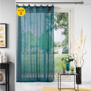 Lot de 2 Voilages à anneaux 140 x 240 cm voile tissé Linka Bleu sur Mon Linge de Maison Lot de 2 Voilages à anneaux 140 x 240 cm voile tissé Linka Bleu