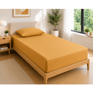 Drap Housse 90x190 cm 1 Place 100% Coton 57 Fils/cm² Bonnet 30 cm Miel