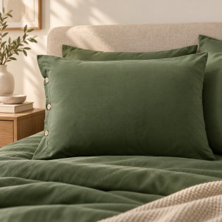 Taie d’oreiller volant plat 50 x 70 cm 100% coton Percale unie PERRINE Romarin sur Mon Linge de Maison Taie d’oreiller volant plat 50 x 70 cm 100% coton Percale unie PERRINE Romarin