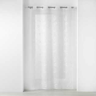 Voilage à œillets 140 x 240 cm – Voile sablé brodé Hoops – Blanc