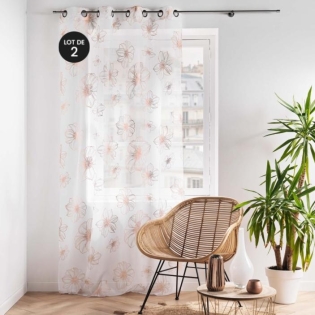 Lot de 2 voilages a oeillets 140 x 240 cm  imprimé metallisé Joyce Or rose