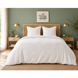 Parure de lit en Gaze de Coton 240 x 220 cm + 2 Taies 65 x 65 cm Epure Blanc
