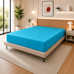 Drap Housse 140 x 190 cm Cyan – 100% Coton 57 Fils/cm² – Bonnet 30 cm