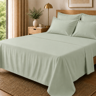 Drap Plat Percale 240 x 300 cm – Pur Coton Peigné Longues Fibres 80 Fils/cm² - Vert d'eau