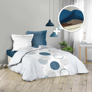 Pack housse de couette 260x240 cm voie lactee + drap housse 160 x 200 bleu sur Mon Linge de Maison Pack housse de couette 260x240 cm voie lactee + drap housse 160 x 200 bleu
