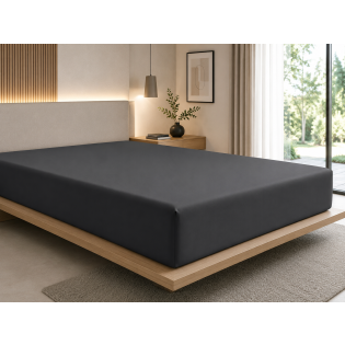 Drap-Housse 180 x 200 cm Prestige Graphite – Satin de Coton Peigné 120 fils/cm² – Bonnet 30 cm sur Mon Linge de Maison Drap-Housse 180 x 200 cm Prestige Graphite – Satin de Coton Peigné 120 fils/cm² – Bonnet 30 cm