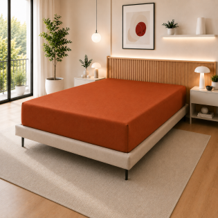 Drap Housse 140 x 190 cm Paprika – 100% Coton 57 Fils/cm² – Bonnet 30 cm