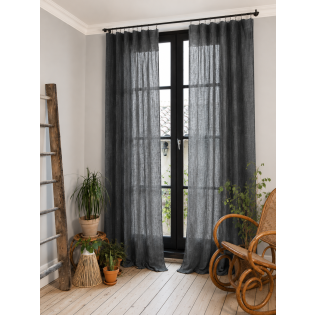 Lot de 2 Rideaux Gaze de Coton Granit 140x300 cm Ajustables – 8 Anneaux Pinces Inclus – Rideaux Tamisants Haut de Gamme
