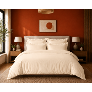 Housse de couette Prestige 260 x 240 cm Crème – Satin de coton peigné 120 fils/cm²