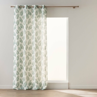 Rideau à Œillets 140x260 cm AQUALIS – Polyester & Lin Imprimé Feuillage