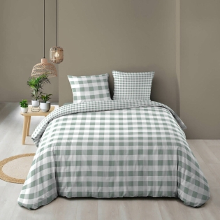 Housse de couette réversible 260 x 240 cm imprimée 57 fils – VICTOIRE Sauge – 2 taies incluses