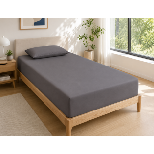 Drap Housse 90x190 cm 1 Place 100% Coton 57 Fils/cm² Bonnet 30 cm Ardoise