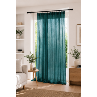 Rideau Ajustable Double Gaze de Coton 140 x 300 cm avec 8 Anneaux Pince GAÏA Canard – Hauteur Modulable