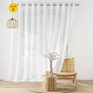 Lot de 2 voilages baie vitrée 400 x 240 cm - Effet lin tissé Haltona Blanc