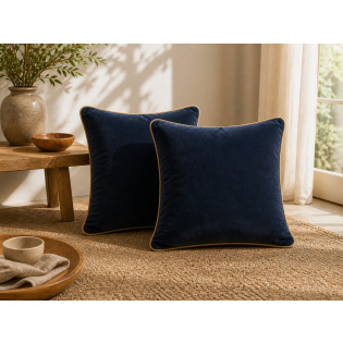 Lot de 2 Coussins Velours de Coton Minuit 45 x 45 cm – Déhoussables avec zip – CÉSAR