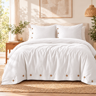 Housse de couette 240 x 220 cm + 2 taies 65 x 65 cm 100% percale de coton 120 fils PERRINE – Blanc