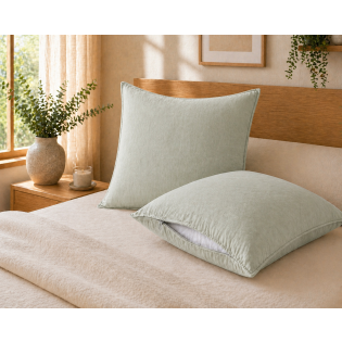 Lot de 2 taies d’oreiller 63 x 63 cm Lyocell uni – LYSANDRE Lichen