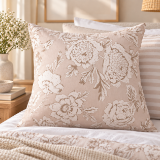 Taie d’oreiller 63 x 63 cm - 100 % coton 57 fils - Imprimé floral réversible NORA
