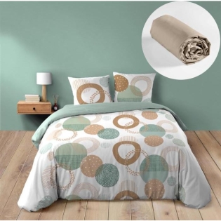 Pack 4 pièces Housse de couette 240 x 220 cm Lunabella + 2 taies + drap housse 140 Beige