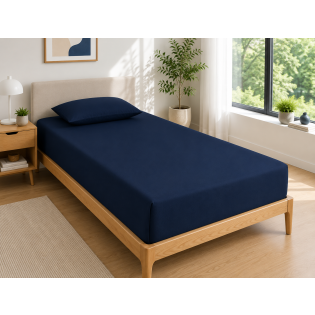 Drap Housse 90x190 cm 1 Place 100% Coton 57 Fils/cm² Bonnet 30 cm Bleu nuit