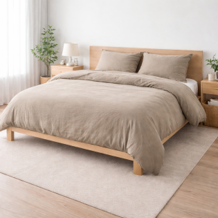 Parure de lit 240 x 220 cm Sienna Sable + 2 taies 63x63 cm – Double face gaze de coton & coton 57 fils sur Mon Linge de Maison Parure de lit 240 x 220 cm Sienna Sable + 2 taies 63x63 cm – Double face gaze de coton & coton 57 fils