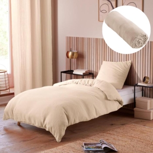 Pack Housse de couette 140 x 200 cm Gaze de coton + drap housse 90x190  Naturel