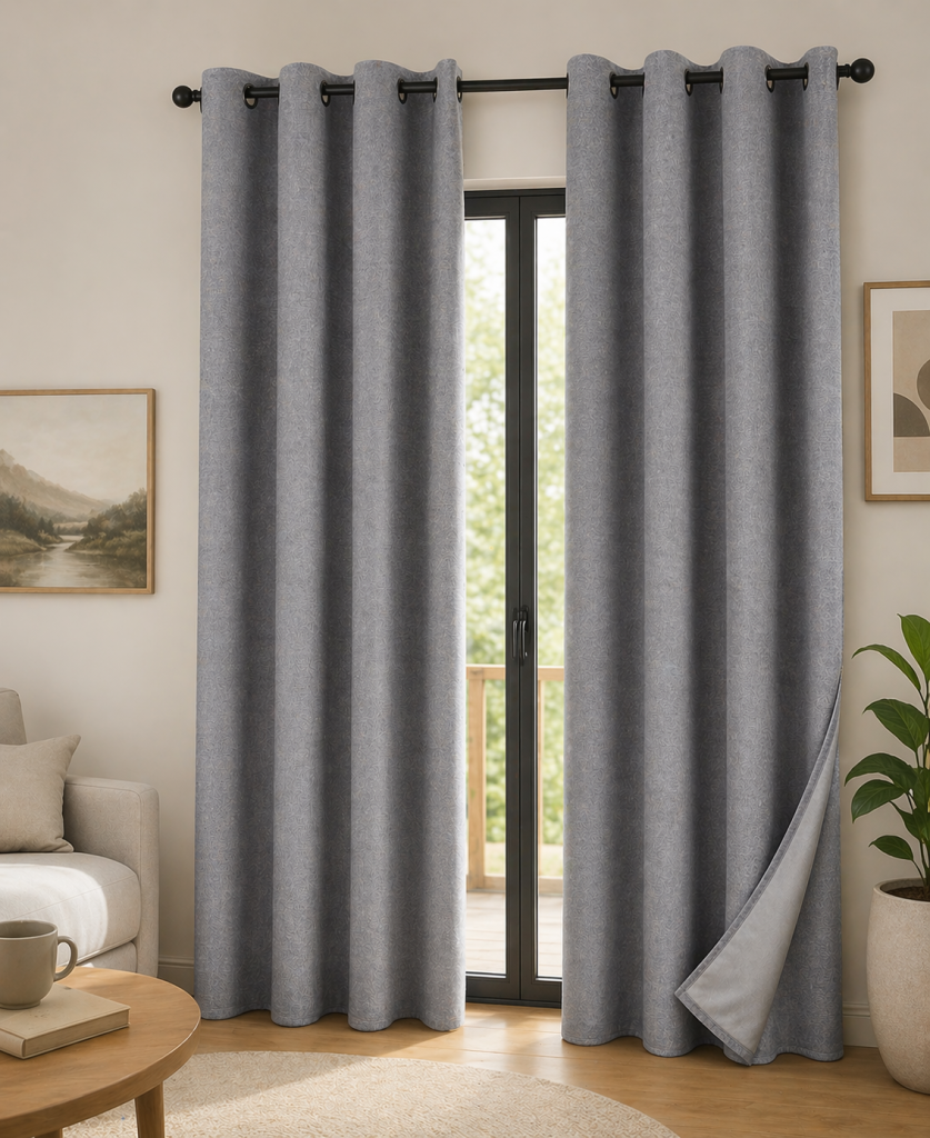 Lot de 2 Rideaux 140 x 240 cm – Blackout total & Thermique – Double polaire – Gris