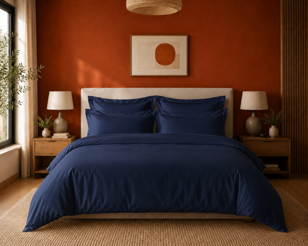 Housse de Couette 260 x 240 cm Prestige 120 Fils/cm² Satin de Coton Bleu velours