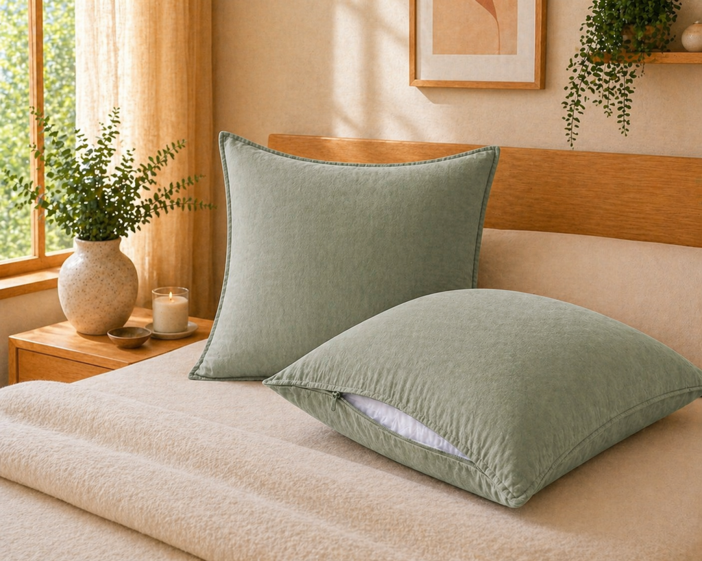 Lot de 2 taies d’oreiller 63 x 63 cm Lyocell uni – LYSANDRE Thym