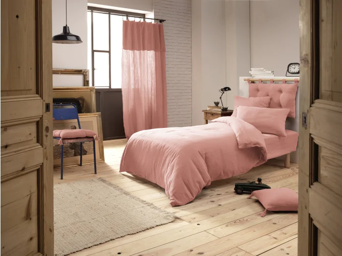 Housse de couette gaze de coton Luxe 140 x 200 cm 1 personne Rose pêche