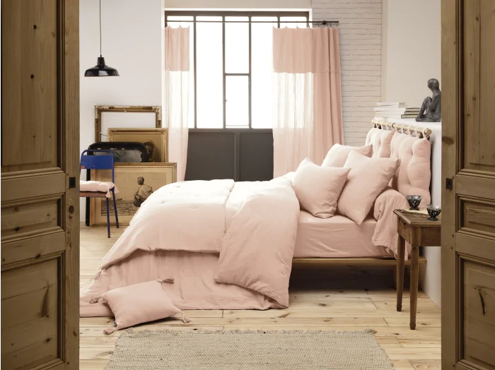 Housse de couette 200 x 200 cm en double gaze de coton – Rose guimauve