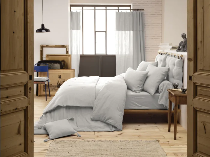 Housse de couette 200 x 200 cm en double gaze de coton – Gris perle