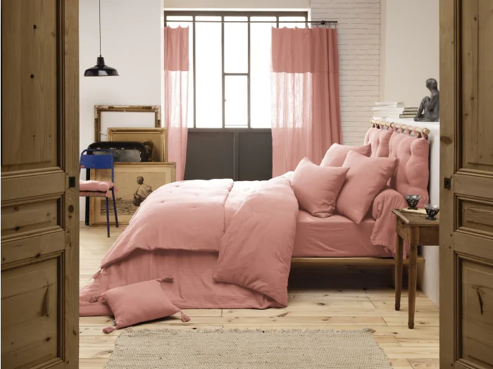 Housse de couette 200 x 200 cm en double gaze de coton – Rose pêche
