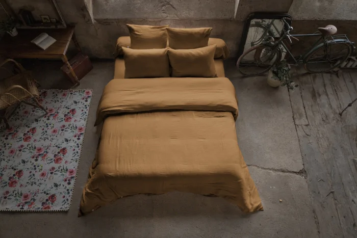 Housse de couette gaze de coton 260 x 240 cm Gaia Camel 
