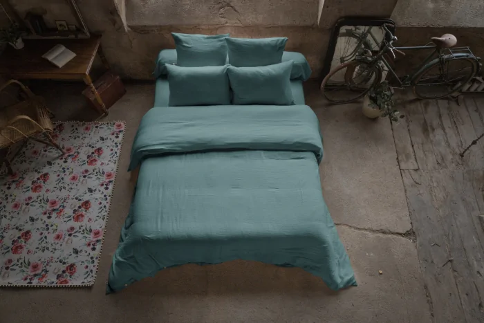 Housse de couette double gaze de coton 260 x 240 cm – Gaia Bleu canard