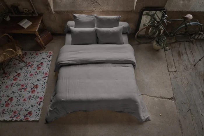 Housse de couette double gaze de coton 260 x 240 cm – Gaia Gris anthracite