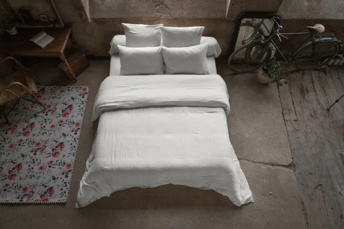 Housse de couette double gaze de coton 260 x 240 cm – Gaia Gris perle