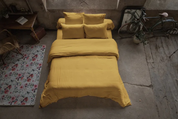 Housse de couette double gaze de coton 260 x 240 cm – Gaia Jaune safran