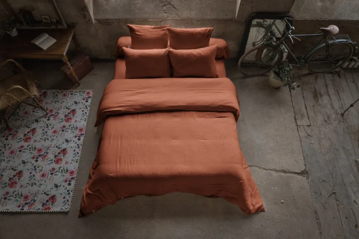Housse de couette double gaze de coton 260 x 240 cm – Gaia Terracotta