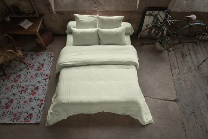 Pack double gaze de coton housse de couette 240 x 220 cm + 2 taies d'oreiller 50 x 70 vert 