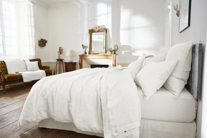 Drap plat 240 x 300 cm lin lavé soline craie Blanc