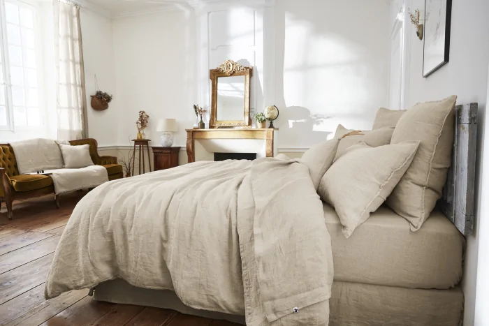 Drap Plat Soline 100% lin lavé – 270 x 300 cm – Sable (Lin Français)