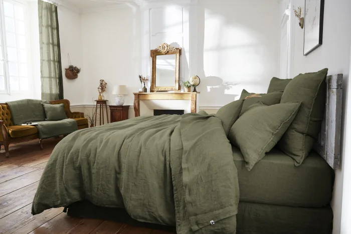 Drap Plat Soline 100% lin lavé – 270 x 300 cm – Thym (Lin Français)