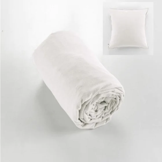 Drap housse flanelle chaude 160 x 200 cm Bonnet 30 cm  + 2 taies 63 x 63 Blanc