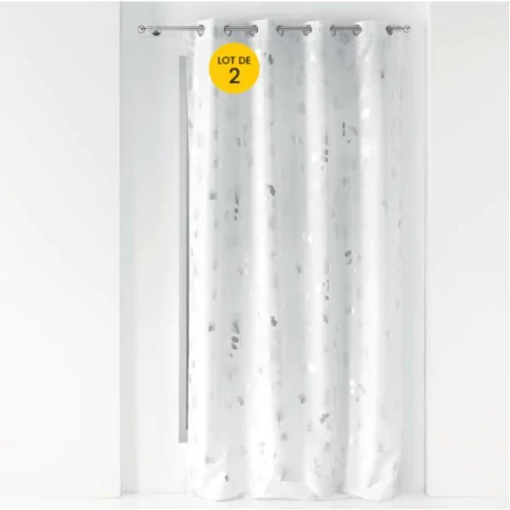 Lot de 2 Rideaux a oeillets 140 x 260 cm polyester métallisé Bloomy Blanc/Argent