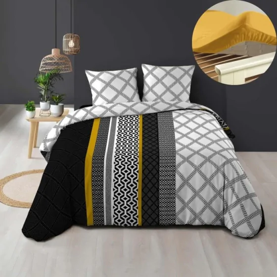 Pack housse de couette 220 x 240 cm Dakota + drap housse 140 x 190 Jaune
