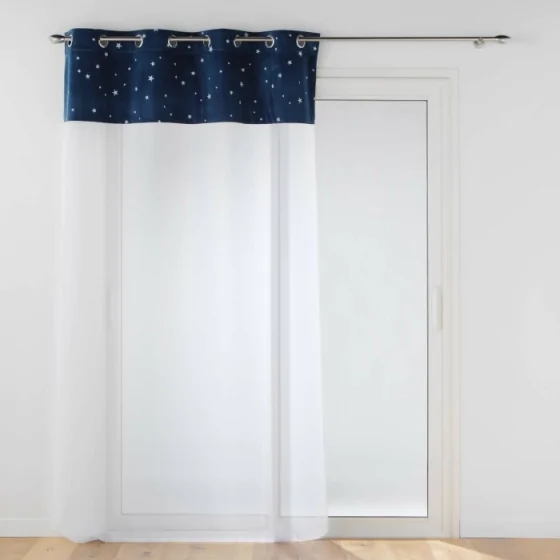 Voilage grande hauteur a oeillets 140 x 280 cm Velours phosphorescent Moonlight Bleu